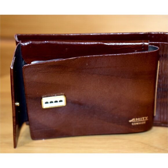 VTG Amity Bifold Wallet Billfold Cowhide Marble Brown Leather w Inspection Card - Picture 3 of 6